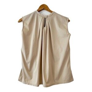 Rope Picnic Beige Sleeveless Top Mock Neck Pleated Back Minimal Neutral